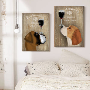Wine Dog Vintage Canvas Poster