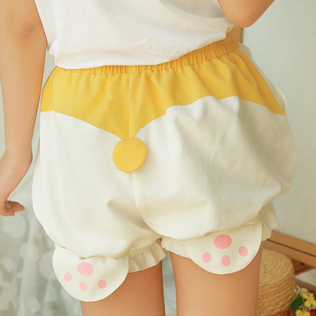 Corgi Print Cute Sleep Bottoms Knitting Cotton Pajama Shorts Women Multi  Dogs Styles Elastic Waist Loose