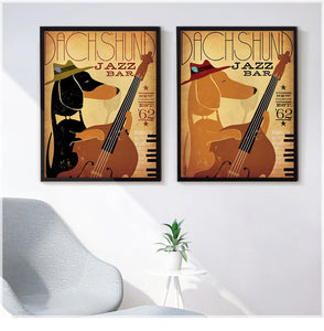 Jazz Bar Dachshund Canvas Poster