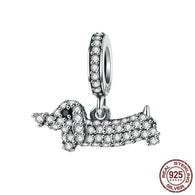 925 Sterling Silver Crystal Dog Dachshund Pandora Charm