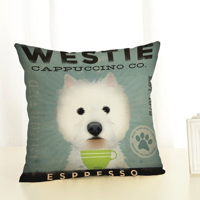 Westie West Highland White Terrier Canvas Cushion Pillow Case