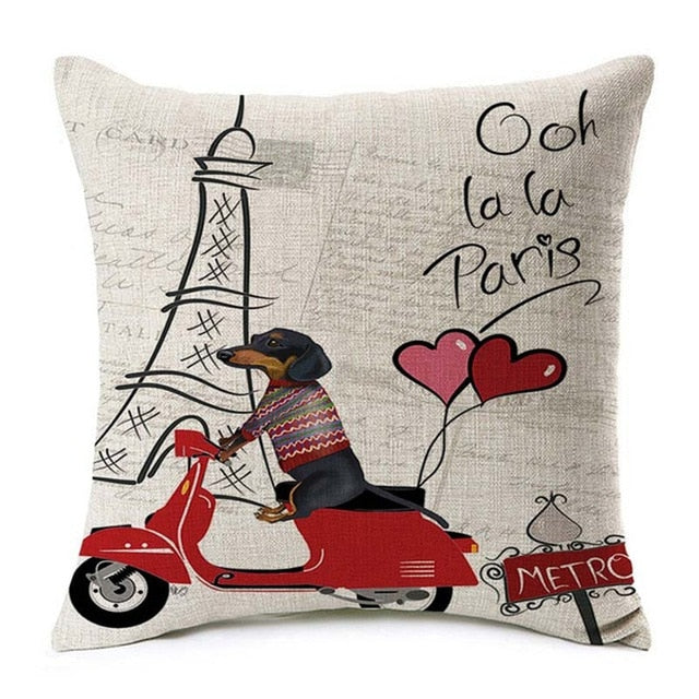 From Paris With Love Dachshund Pillow Case